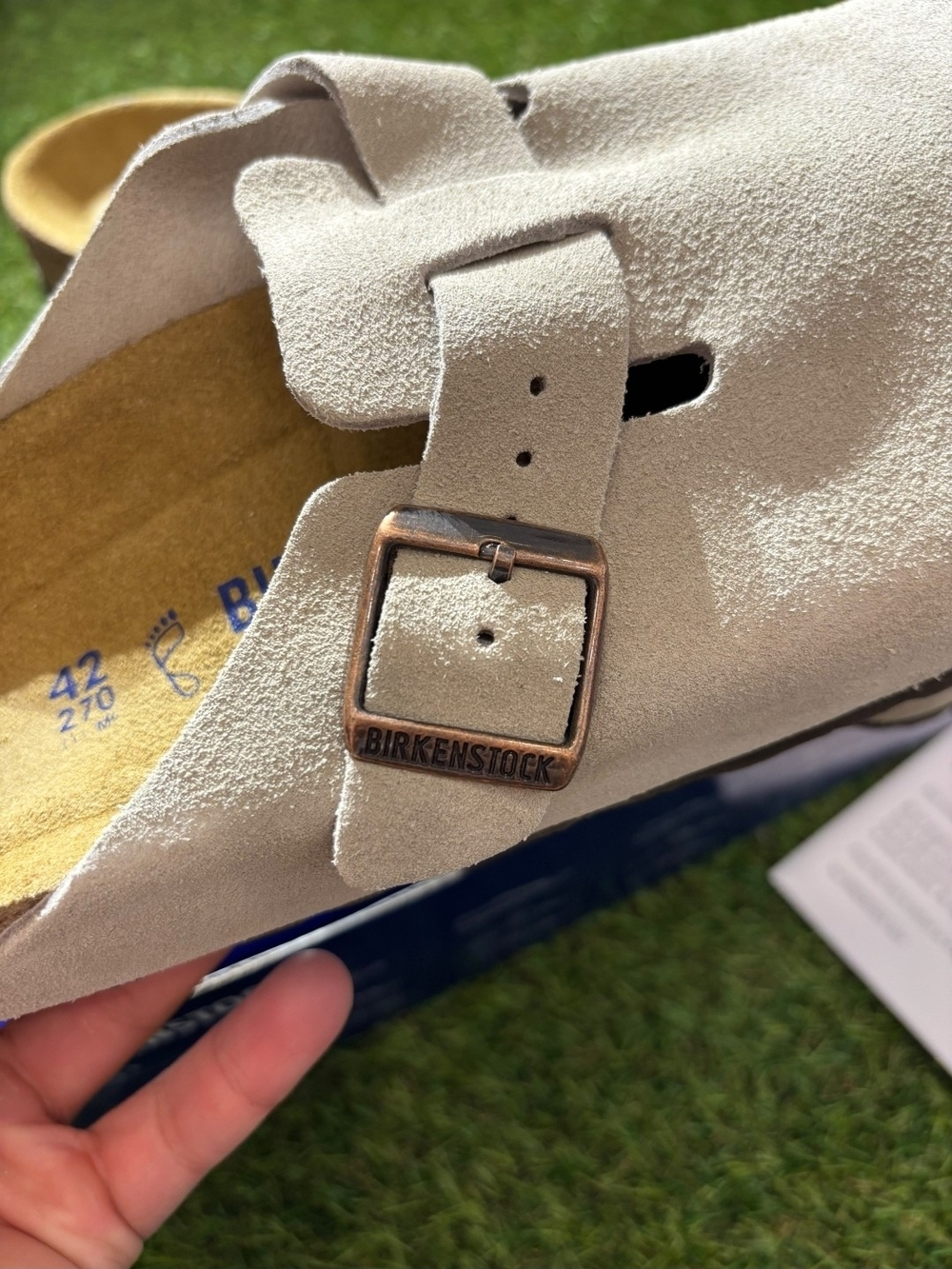 Birkenstock MENS Suede Slip-On Clogs in Taupe New In Box - Picture 11 of 13